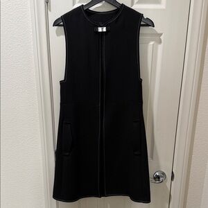 ZARA Black Sleeveless Contrast Stitch Vest Dress Small Mini Structured Pocket